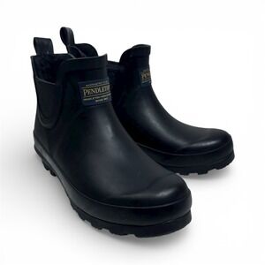 Pendleton Chelsea Ankle Rain Boot 7 38 Black Faux Fur Rubber Boots Waterproof